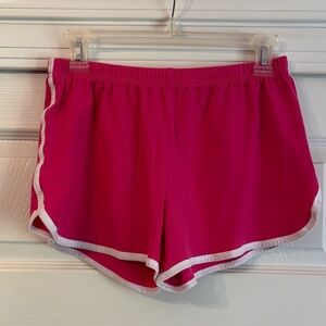 Vibrant Pink Athletic Shorts with White Trim